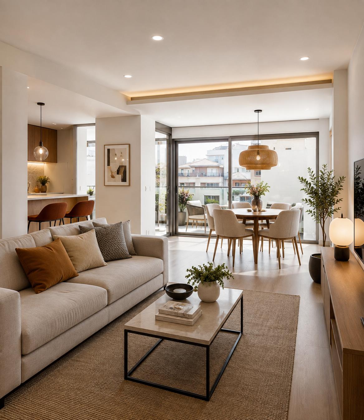 Salón-comedor moderno y luminoso en vivienda rehabilitada en Castellón