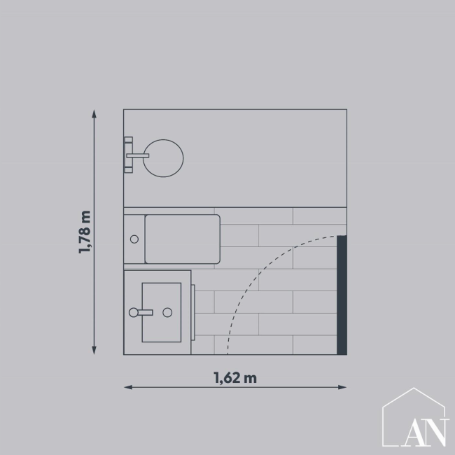 Plano técnico para reforma de baño con medidas